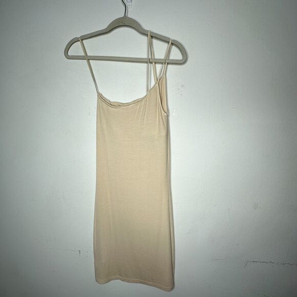 Enza Costa Sexy Cream One Shoulder Spaghetti Strap Ribbed Bodycon Mini Med - Picture 4 of 11